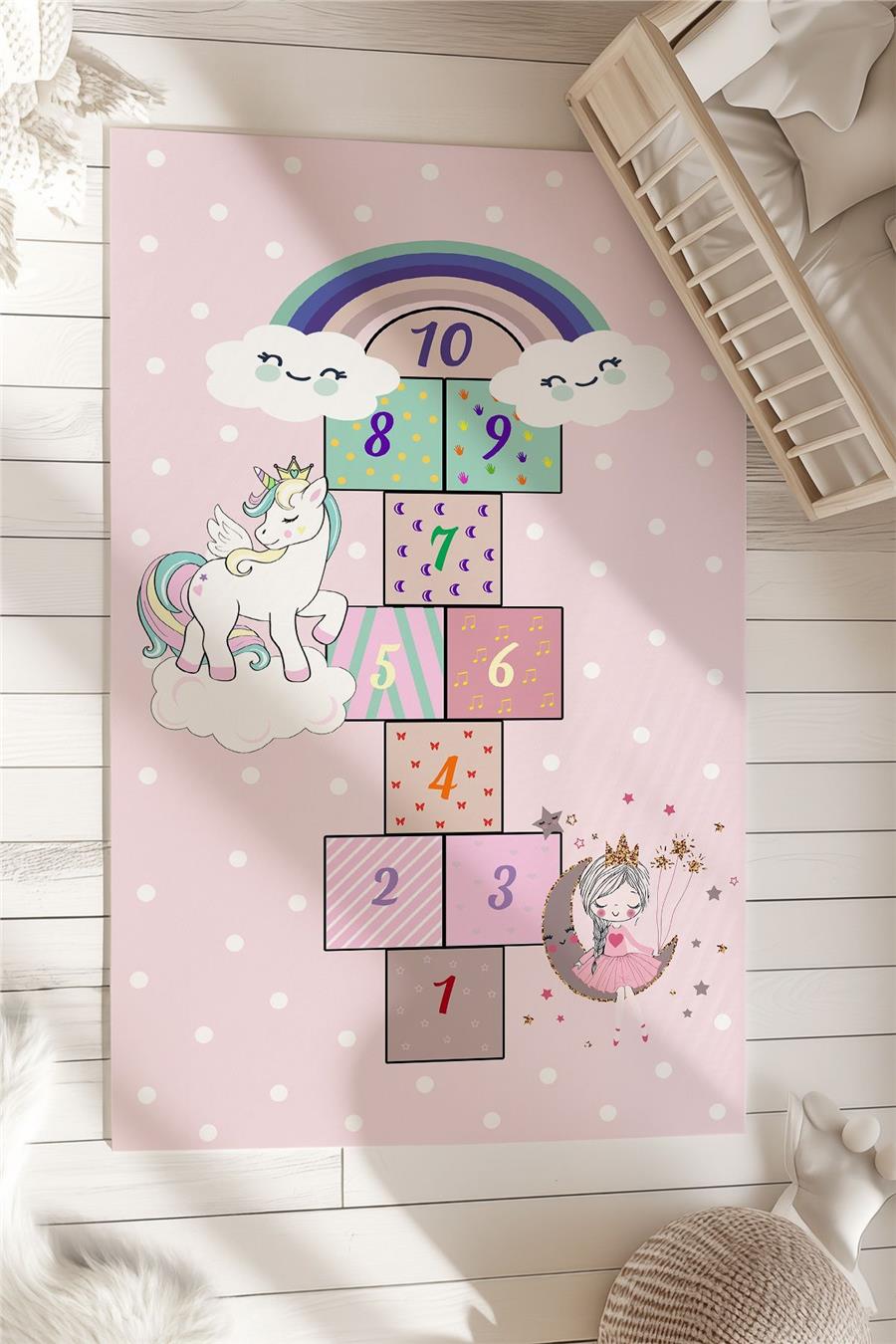 Unicorn Ve Prenses Desenli  Çocuk Ve Bebek Odası Dekoratif Halı Tlh-281