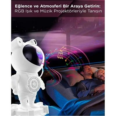 Astronot Işıklı Galaksi Samanyolu Projeksiyon Gece Lambası ve Hoparlörlü