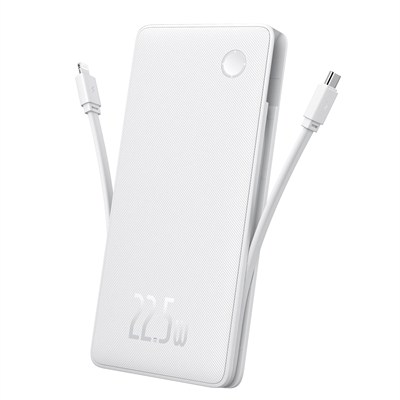 Baseus Airpow Lite 10.000mAh 22.5W PD 4 Çıkışlı Dahili USB-C ve Lightning Çift Kablolu Hızlı Şarj Powerbank - Beyaz