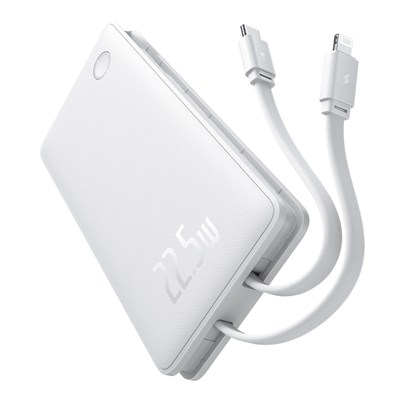 Baseus Airpow Lite 10.000mAh 22.5W PD 4 Çıkışlı Dahili USB-C ve Lightning Çift Kablolu Hızlı Şarj Powerbank - Beyaz