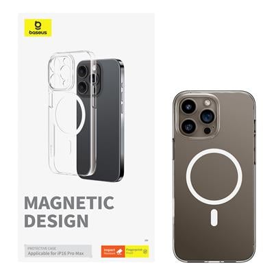Baseus Crystal Series MagSafe Destekli iPhone 16 Pro Max Uyumlu Telefon Kılıfı - Şeffaf