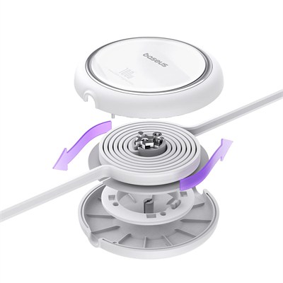 Baseus Free2Draw Mini 100W USB-C to USB-C 1.5 Metre Geri Çekilebilir Hızlı Şarj ve Data Kablosu - Beyaz