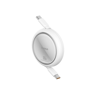 Baseus Free2Draw Mini 100W USB-C to USB-C 1.5 Metre Geri Çekilebilir Hızlı Şarj ve Data Kablosu - Beyaz