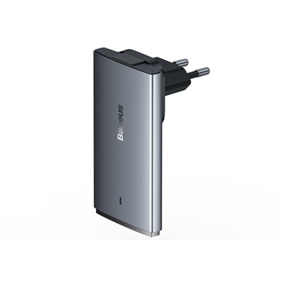 Baseus GaN5 Pro 65W USB-C PD ve USB-A Çıkışlı Ultra İnce Hızlı Şarj Seyahat Adaptörü - Siyah (Türkiye Uyumlu Priz Başlığı)