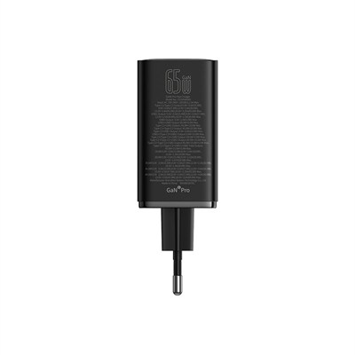 Baseus GaN6 Pro 65W GaN 4 Port (2 USB-C + 2 USB-A) PD Hızlı Şarj Adaptörü - Siyah