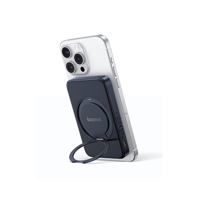 Baseus PicoGo 5.000mAh Qi2 15W Manyetik Kablosuz 20W USB-C PD Hızlı Şarj Standlı Powerbank - Siyah