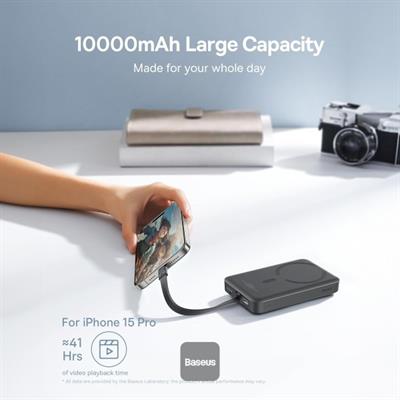 BASEUS Magsafe Mini Type-C Kablolu Wireless 30W 10.000 mAh Taşınabilir Şarj Cihazı - Siyah