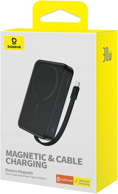 BASEUS Magsafe Mini Type-C Kablolu Wireless 30W 10.000 mAh Taşınabilir Şarj Cihazı - Siyah