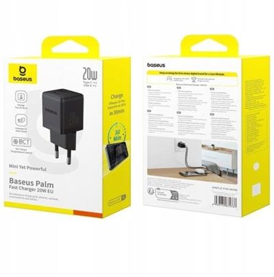 Baseus Palm 20W USB-C + USB-A Hızlı Şarj Adaptörü – Siyah