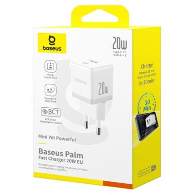 Baseus Palm 20W USB-C + USB-A Hızlı Şarj Adaptörü – Beyaz