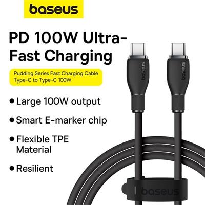 Baseus Pudding Series Type-C to Type-C 100W 5A 2M Hızlı Şarj Kablosu – Siyah