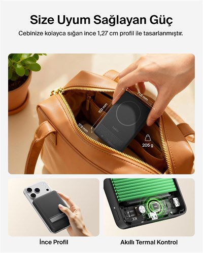 Belkin BPD016HQBK BoostCharge 10.000mAh Slim Powerbank Qi2 15W MagSafe Uyumlu (30W USB-C) - Siyah