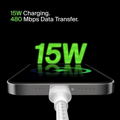 Belkin CAB002BT1MWH BoostCharge USB-C - USB-A 15W 1M Örgülü Şarj ve Data Kablosu - Beyaz