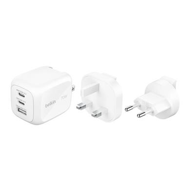 Belkin WCH018HQWH BoostCharge Pro 3-Port GaN 70W Seyahat Kitli Ultra Hızlı Şarj Adaptörü – Beyaz