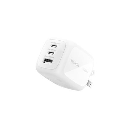 Belkin WCH018HQWH BoostCharge Pro 3-Port GaN 70W Seyahat Kitli Ultra Hızlı Şarj Adaptörü – Beyaz