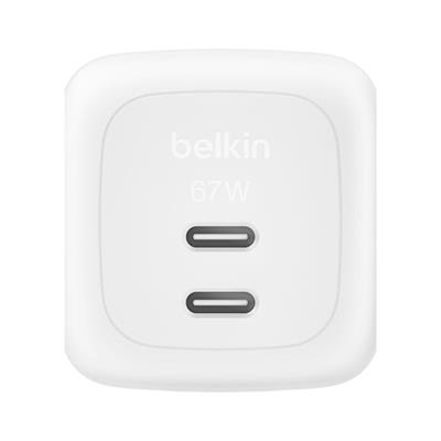Belkin WCH020KQWH BoostCharge Pro 2-Port USB-C GaN 67W Şarj Adaptörü – Beyaz