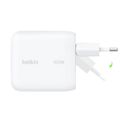 Belkin WCH025KQWH BoostCharge 100W USB-C GaN Hızlı Şarj Adaptörü - Beyaz
