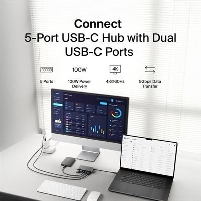 Belkin AVC022HQSGY 5 Port USB-C Hub 4K HDMI Çift USB-C Çoklayıcı Adaptör - Uzay Grisi