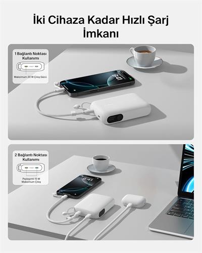 Belkin BPB027HQWH BoostCharge 10.000 mAh 20W USB-C Powerbank Dijital Göstergeli Taşınabilir Şarj Cihazı - Beyaz