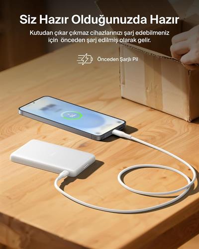 Belkin BPD010HQWH BoostCharge 5.000 mAh MagSafe Uyumlu 15W Kablosuz Slim Powerbank - Beyaz