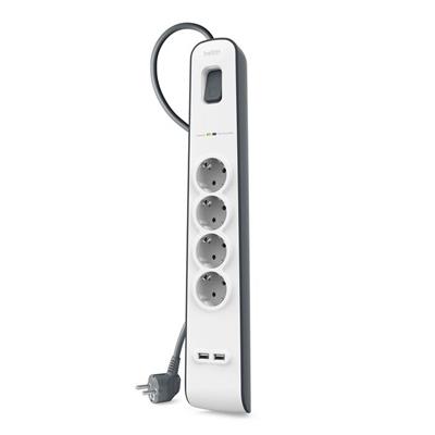 Belkin BSV401VF2M-V2 4lü 2M Akım Korumalı Priz + 2li 2.4A USB Girişi