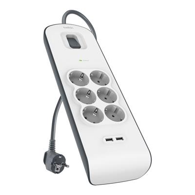 Belkin BSV604VF2M-V2 6lı 2M Akım Koruma Priz+2x USB-A