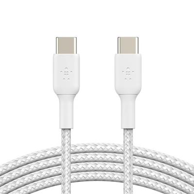 Belkin CAB004BT1MWH BoostCharge 60W USB-C to USB-C 1M Örgülü Şarj Kablosu – Beyaz