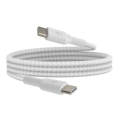Belkin CAB004BT1MWH BoostCharge 60W USB-C to USB-C 1M Örgülü Şarj Kablosu – Beyaz
