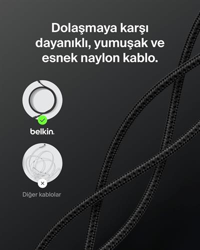 Belkin CAB025HQ2MBK BoostCharge Pro 240W USB-C to USB-C Örgülü 2M Hızlı Şarj Kablosu- Siyah