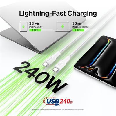Belkin CAB025HQ2MWH Boostcharge Pro 240W Usb-C To Usb-C Örgülü Kablo 2M - Beyaz
