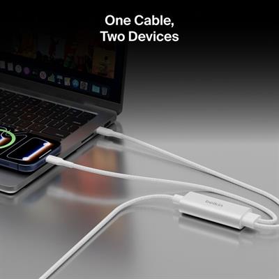 Belkin CAC004HQ1.5MWH Boostcharge Pro 140W Usb-C To Dual Usb-C Örgülü Kablo 1.5M - Beyaz