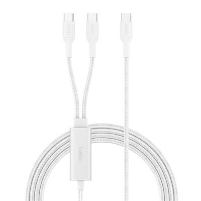 Belkin CAC004HQ1.5MWH Boostcharge Pro 140W Usb-C To Dual Usb-C Örgülü Kablo 1.5M - Beyaz