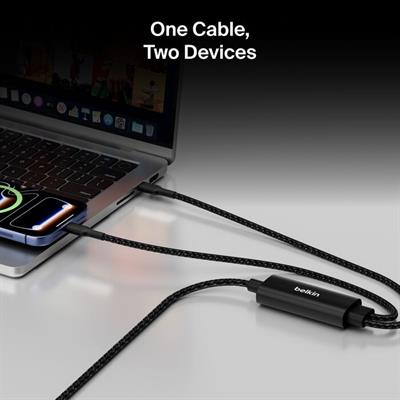 Belkin CAC004HQ1.5MBK Boostcharge Pro 140W Usb-C To Dual Usb-C Örgülü Kablo 1.5M - Siyah