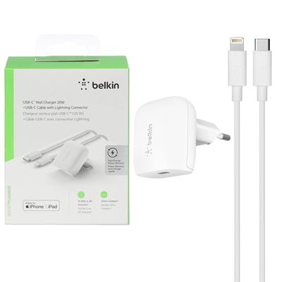 Belkin WCA003VF04-APL BOOST↑Charge Pro 20 W USB-C Duvar Şarj Aygıtı + 1,2 m USB-C – Lightning Kablosu