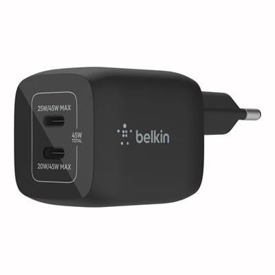 Belkin WCH011VFBK BoostCharge Pro 45W GaN Çift USB-C Yüksek Hızlı Şarj Adaptörü - SiyahBelkinŞarj CihazlarıWCH011VFBK