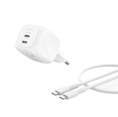 Belkin WCH019KQ1MWH-B6 BoostCharge Pro 2-Port USB-C GaN 50W Şarj Adaptörü + USB-C Kablosu – Beyaz