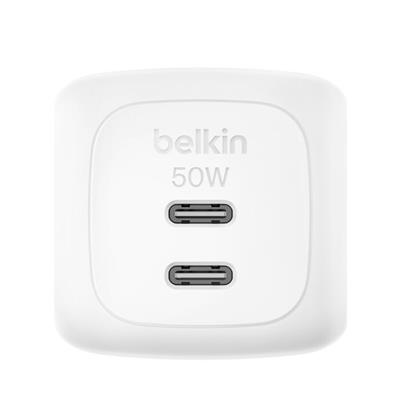 Belkin WCH019KQWH BoostCharge Pro 2-Port USB-C GaN 50W Şarj Adaptörü – Beyaz