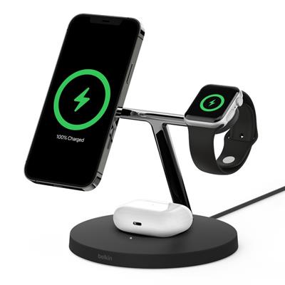 Belkin WIZ009VFBK-V2 BoostCharge PRO 3in1 Qi2 15W MagSafe Şarj Standı - Siyah 