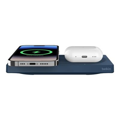Belkin WIZ019VFBL-APL BoostCharge Pro 2‑in‑1 MagSafe 15W Kablosuz Şarj Standı - Mavi