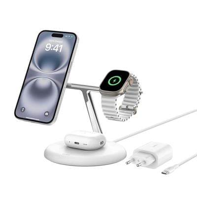 Belkin WIZ023VFWH Qi2 15W 3in1 MagSafe Şarj Standı - Beyaz