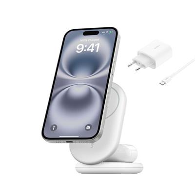 Belkin WIZ028VFWH BoostCharge Pro Katlanabilir Qi2 15W Kablosuz Şarj Standı - Beyaz
