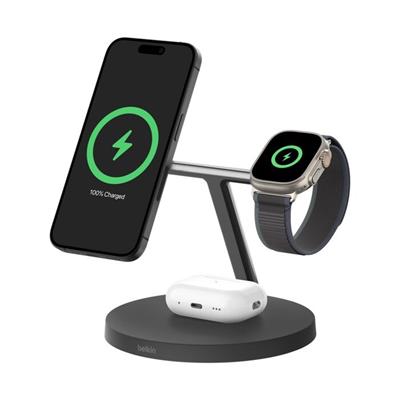 Belkin WIZ032KQBK BoostCharge Pro 3in1 Qi2 15W Kablosuz Şarj Standı - Siyah