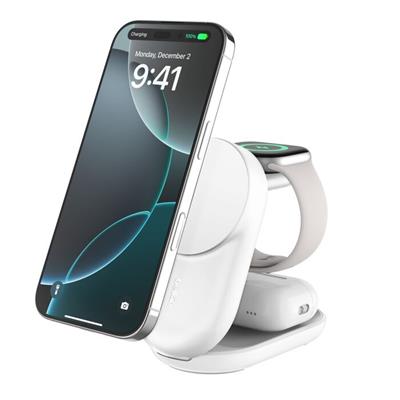 Belkin WIZ037KQWH 3-in-1 Katlanabilir Manyetik Qi2 25W Kablosuz Şarj Standı - Beyaz