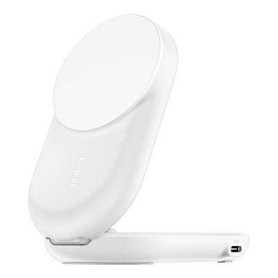 Belkin WIZ039KQWH UltraCharge 2-in-1 Katlanabilir Qi2 25W MagSafe Uyumlu Kablosuz Şarj Standı - Beyaz