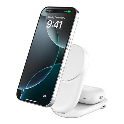 Belkin WIZ039KQWH UltraCharge 2-in-1 Katlanabilir Qi2 25W MagSafe Uyumlu Kablosuz Şarj Standı - Beyaz