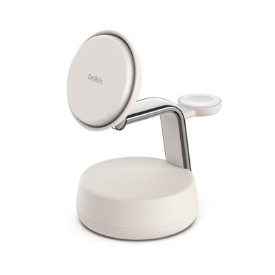 Belkin WIZ040KQSD BoostCharge Pro 3-in-1 Qi2 MagSafe Uyumlu 25W Manyetik Şarj Standı – Bej