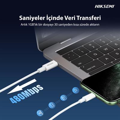 HIKSEMI HS-HUB-CBC2C USB-C to USB-C Hızlı Şarj ve Veri Kablosu (60W, 1M) - Beyaz