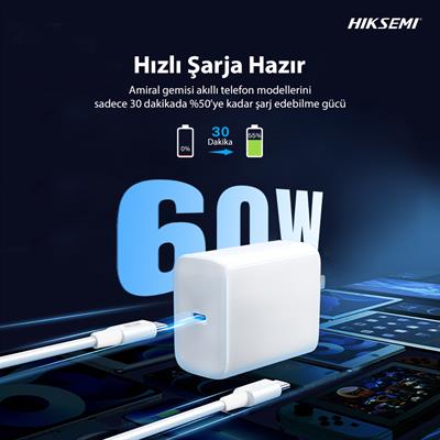 HIKSEMI HS-HUB-CBC2C USB-C to USB-C Hızlı Şarj ve Veri Kablosu (60W, 1M) - Beyaz