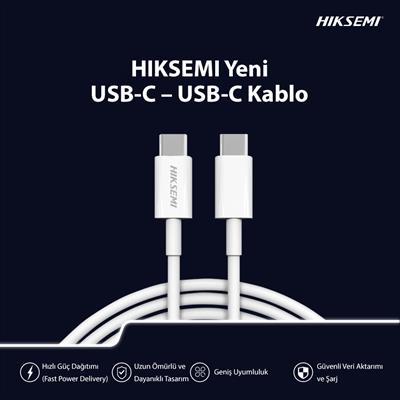 HIKSEMI HS-HUB-CBC2C USB-C to USB-C Hızlı Şarj ve Veri Kablosu (60W, 1M) - Beyaz
