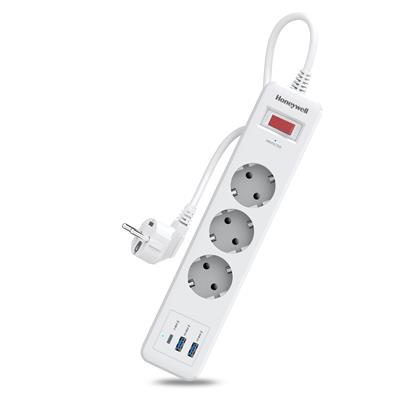 Honeywell 3lü Akım Koruyucu Priz 2x USB-A + 1x USB-C 20W PD - Beyaz